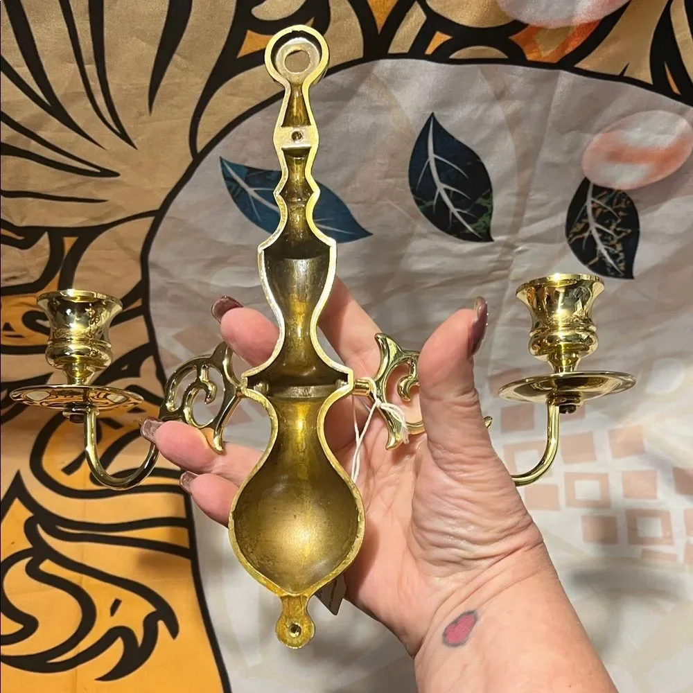 Vintage Brass Double Candle Sconce - Picture 6 of 9